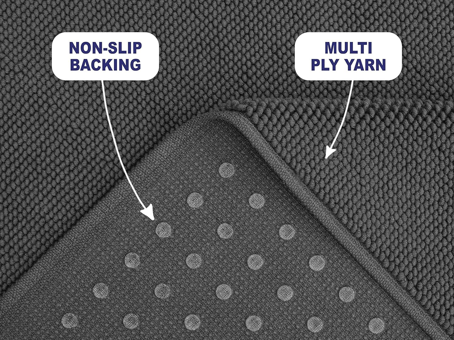 American Soft Linen Bath Rug, 20 in 34 in 100% Cotton Bath Mats Rugs for Bathroom, Slip Reducer Washable Shaggy Form Area Rugs, Gray Bath Rug