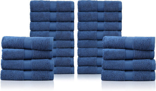LANE LINEN Washcloths Pack of 24 - Spa & Salon Quality - 100% Ring Spun Cotton Face Cloths - Soft & Ultra Absorbent Wash Cloth Set for Body, Beauty, Home, Gym - Fingertip Towels - 13"x13", Navy Blue
