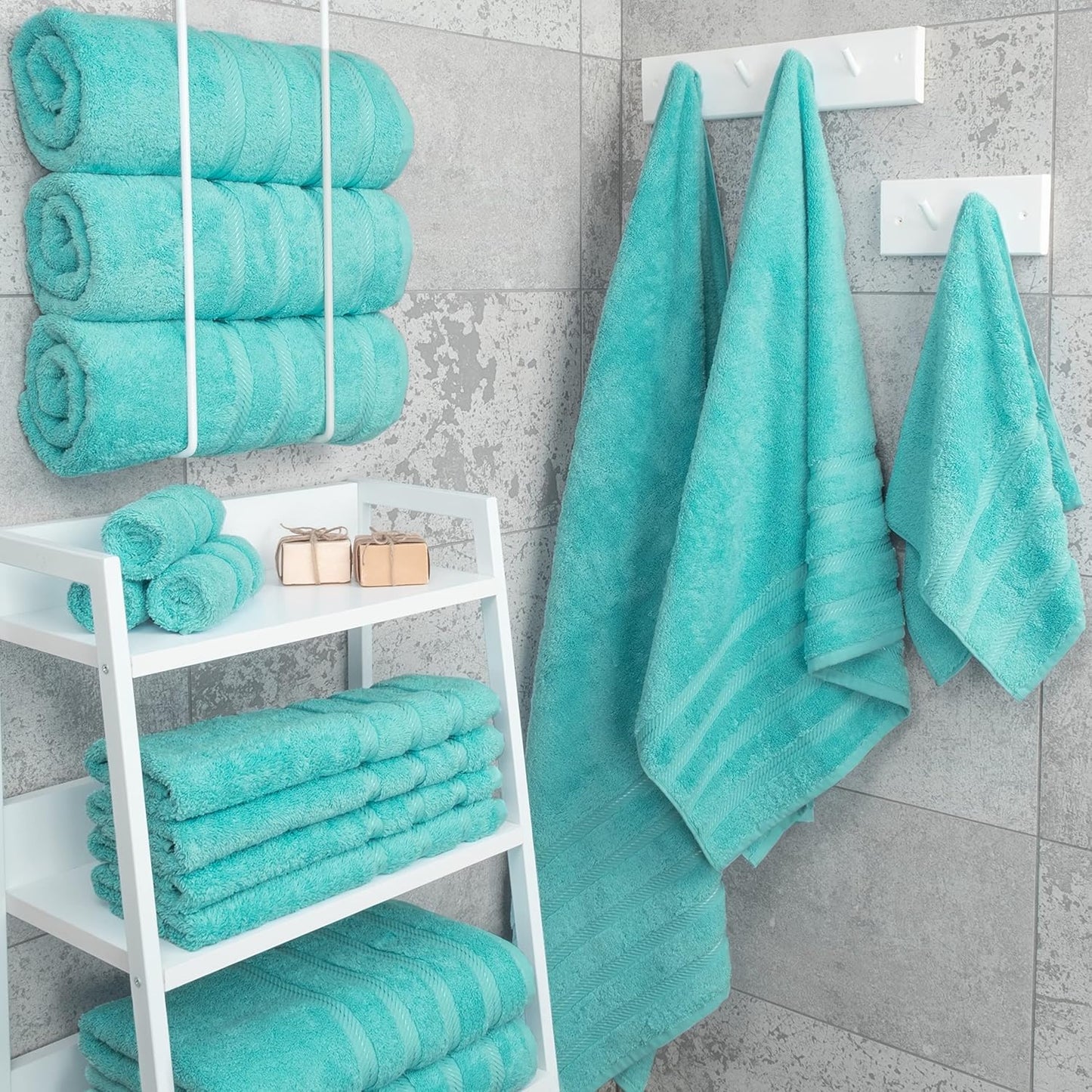 American Soft Linen Luxury 4 Piece Bath Towel Set, 600 GSM 100% Cotton Turkish Bath Towels for Bathroom, 27x54 in Large Bathroom Shower Towels, Turquoise Blue