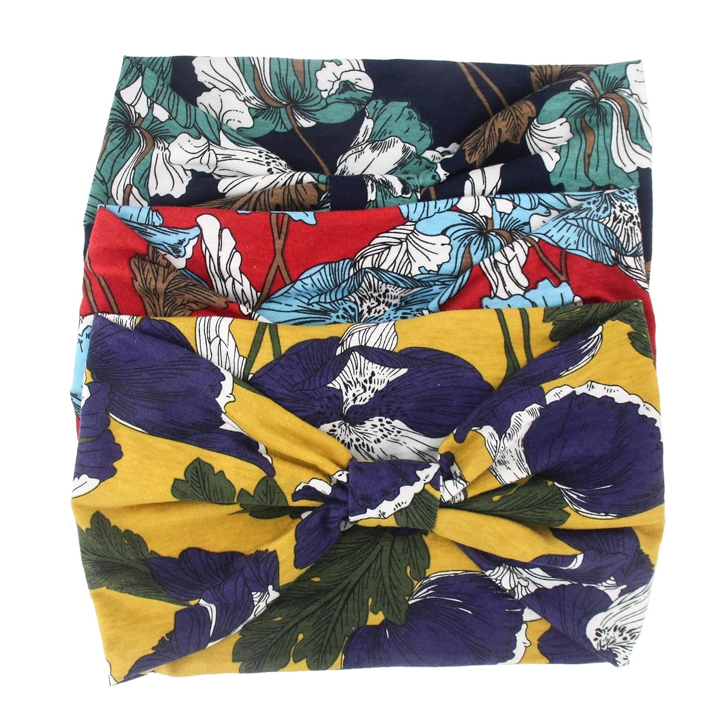 Yeshan Boho Bandeau headbands for Women Wide Bandana Knot Hair Scarf Floral Printed African Hair Bands Elastic Turban Thick Head Wraps Stretch Cotton Head Bands,Pack of 6