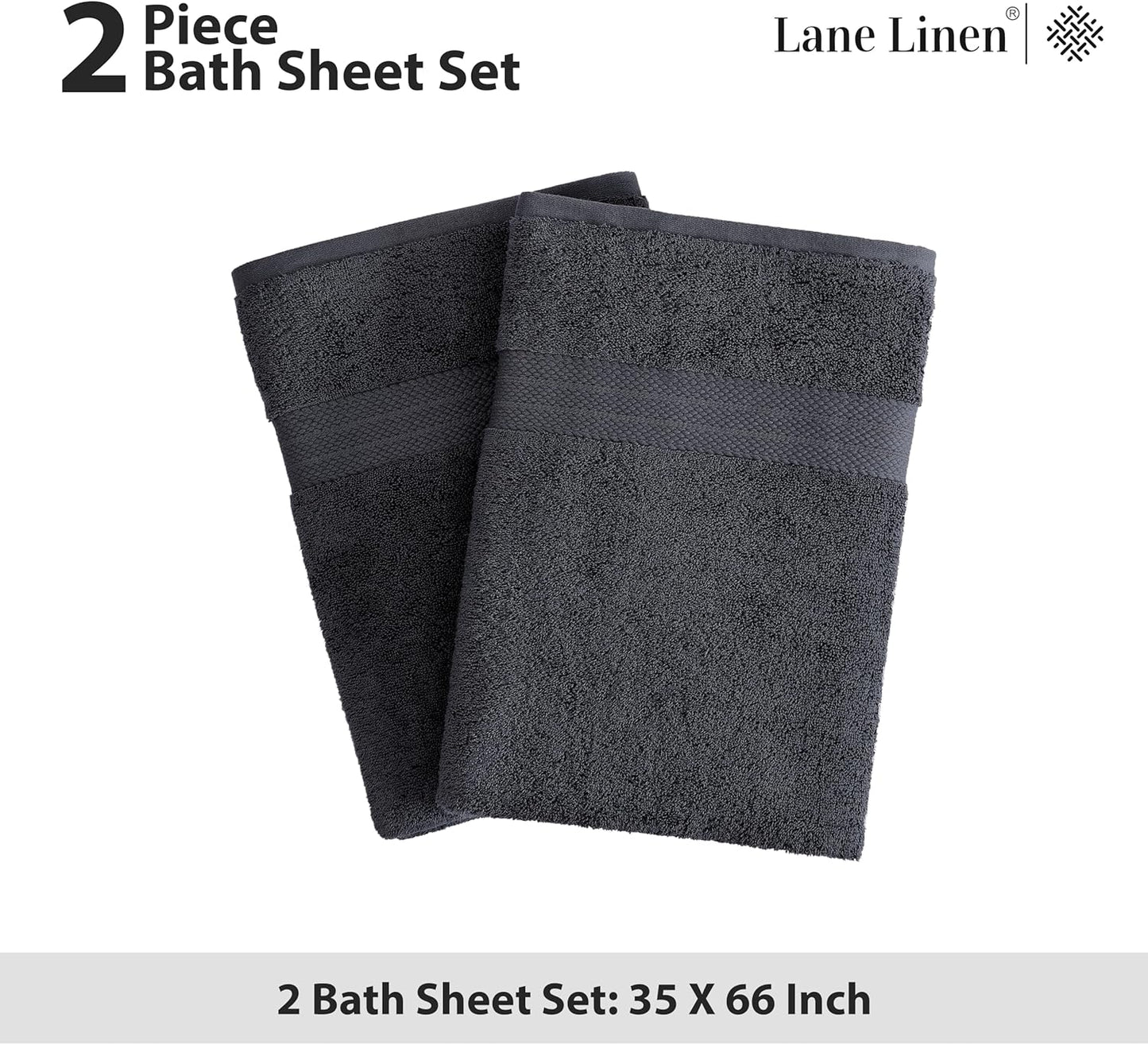 LANE LINEN 100% Cotton Bath Sheets Set of 2 (35"x66") - Ring Spun Cotton Extra Large Bath Towels Sets - Quick Dry, Soft & Absorbent Oversized Towel Sets- Pre Shrunk, Fade Resistant - Black Towels