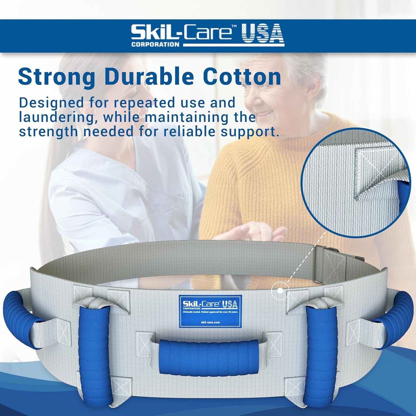 Skil-Care Half-Size Bed Rail Pads for Elderly and Multi-Grip Gait Belt with Handles, Safety Bed Covers and Transfer Belt for Seniors, Lift Assist, Mobility Aid, Wipe-Clean Vinyl