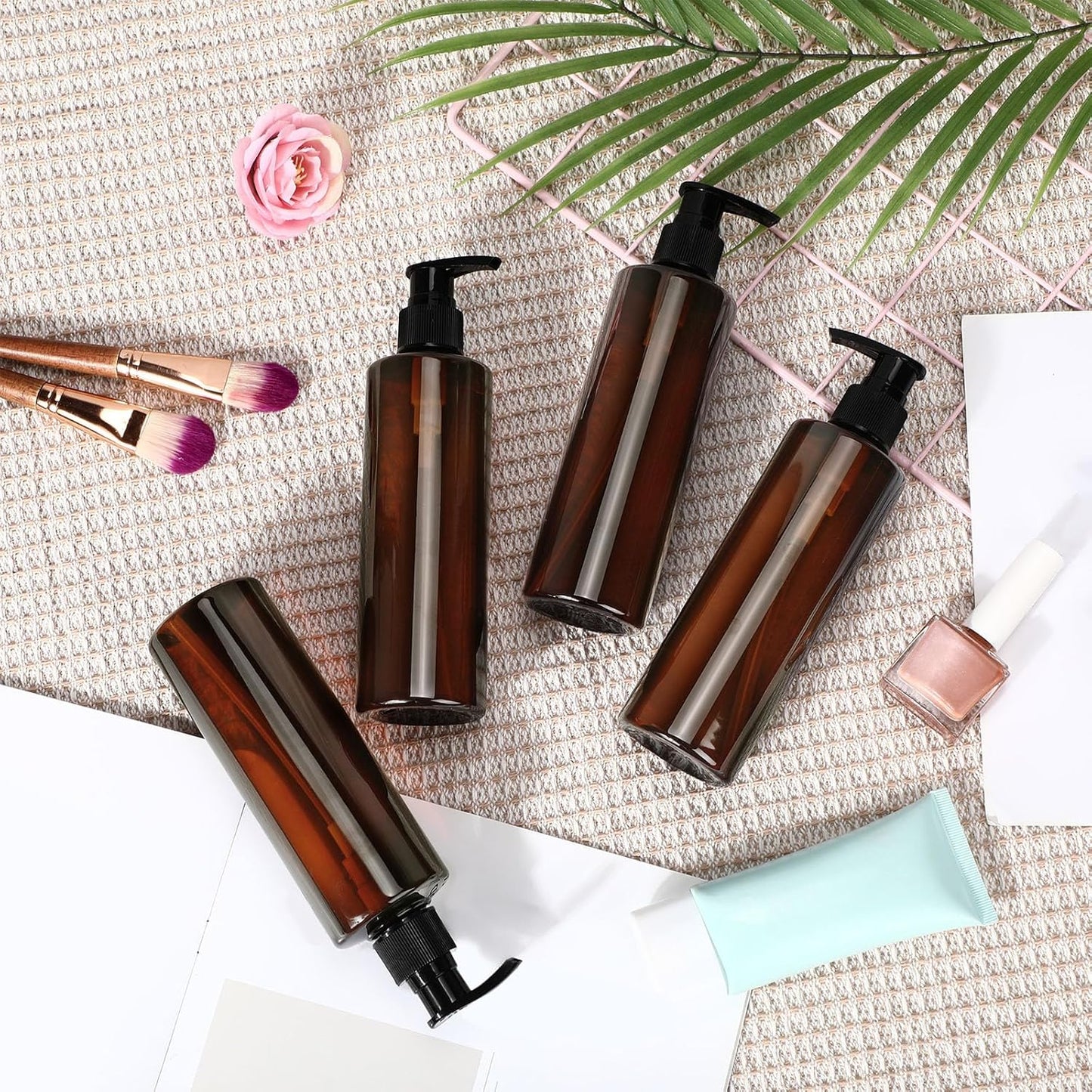 Thyle 20 Pcs Plastic Pump Dispenser Bottle 8 oz Refillable Plastic Bottles Bulk Lotion Container Travel Lock Empty container for Shampoo Massage Oil Dispensing(Brown)