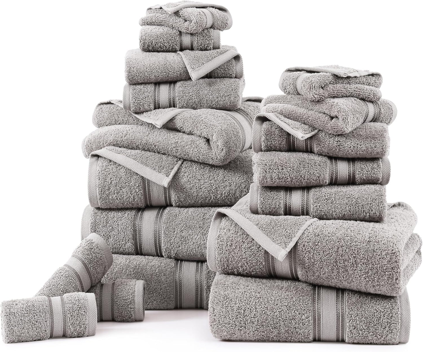 LANE LINEN 100% Cotton 18 Piece Bath Towel Set - Zero Twist, Quick Dry, Super Soft & Highly Absorbent - 6 Bath, 6 Washcloths, 6 Hand Towels for Bathroom - Hotel Quality Bathroom Towel Set - Grey
