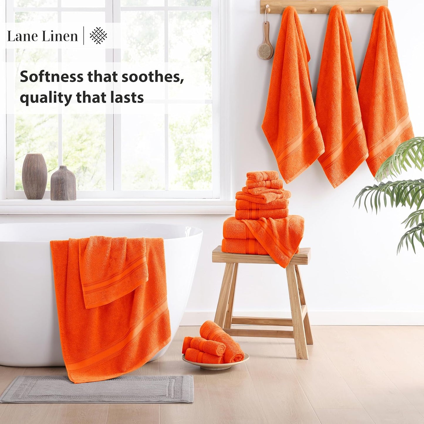 Lane Linen 100% Cotton Luxury Bath Towel Set - 18 Pieces - Zero Twist, Super Soft & Highly Absorbent - 6 Bath, 6 Washcloths, 6 Hand Towels for Bathroom - Minimal Lint & Fading, Pre Shrunk - Tiger Lily