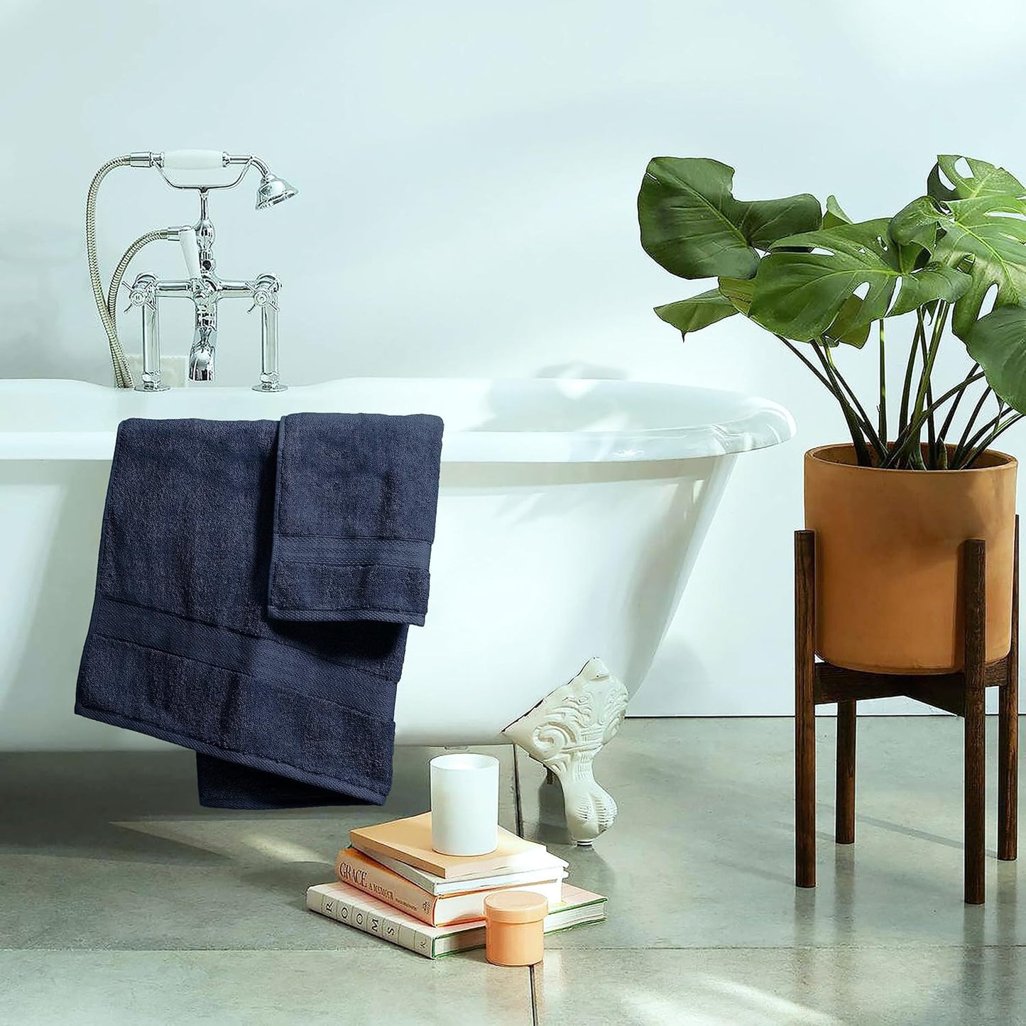 GLAMBURG 700 GSM Premium 8-Piece Towel Set - Contains 2 Bath Towels 30x54, 2 Hand Towels 16x28, 4 Wash Cloths 13x13 - Luxury Hotel & Spa Quality - Durable Ultra Soft Highly Absorbent - Mineral Blue