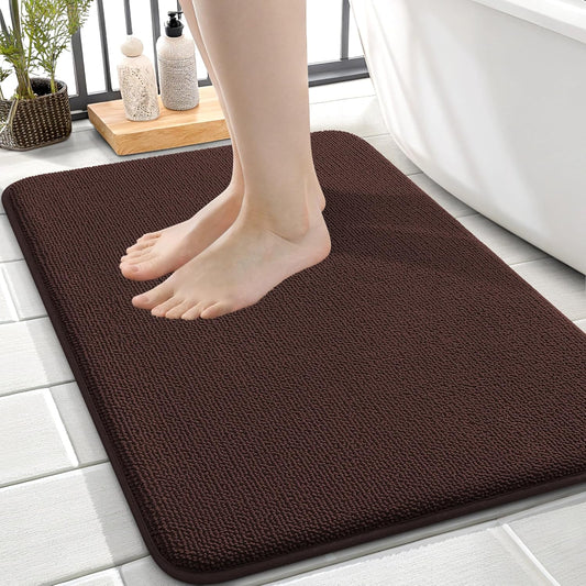 OLANLY Thick Memory Foam Bath Mat Rug 24x16, Extra Soft Absorbent Bathroom Rug, Quick Dry Bath Mats, Non-Slip, Machine Washable Carpet for Bathroom, Tub and Shower, Home Decor Accessories, Brown