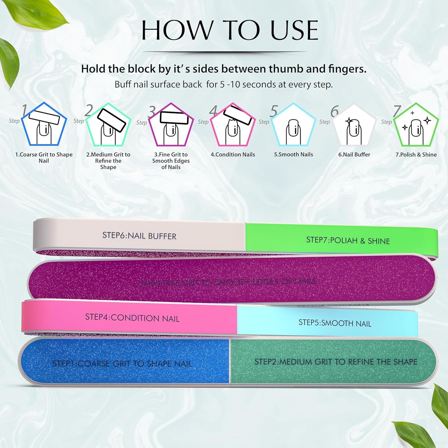 7 Way Nail Buffer Block for Natural Nails Shine Smoother Upgraded Buffing Block Seven Steps Polisher Fingernail Files Buffer 150/320/600/1200/4000 Grit for Shinning Buff Nails