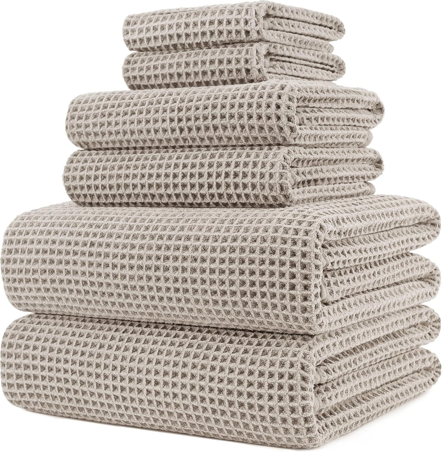 POLYTE Oversize, 60 x 30 in., Quick Dry Lint Free Microfiber Bath Towel Set, 6 Piece (Waffle Weave)