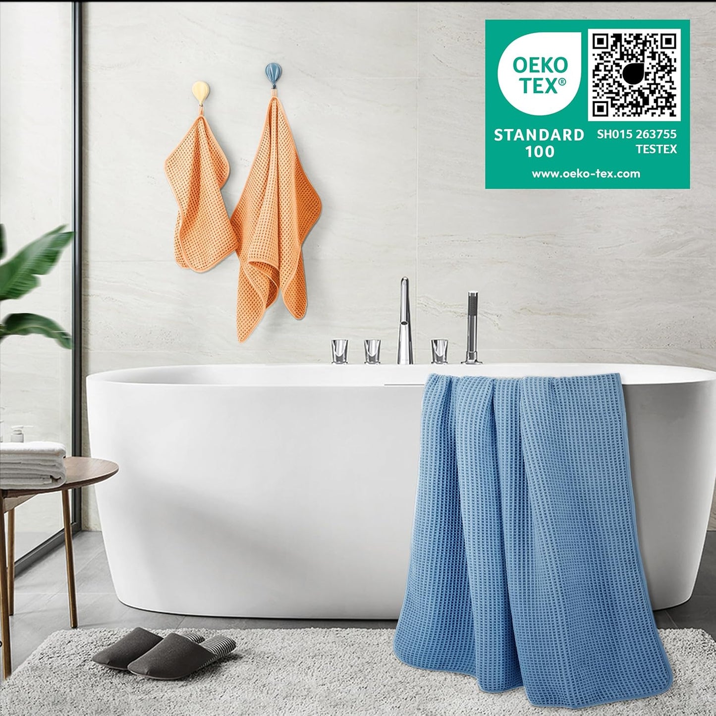 POLYTE Oversize, 60 x 30 in., Quick Dry Lint Free Microfiber Bath Towel Set, 6 Piece (Waffle Weave)