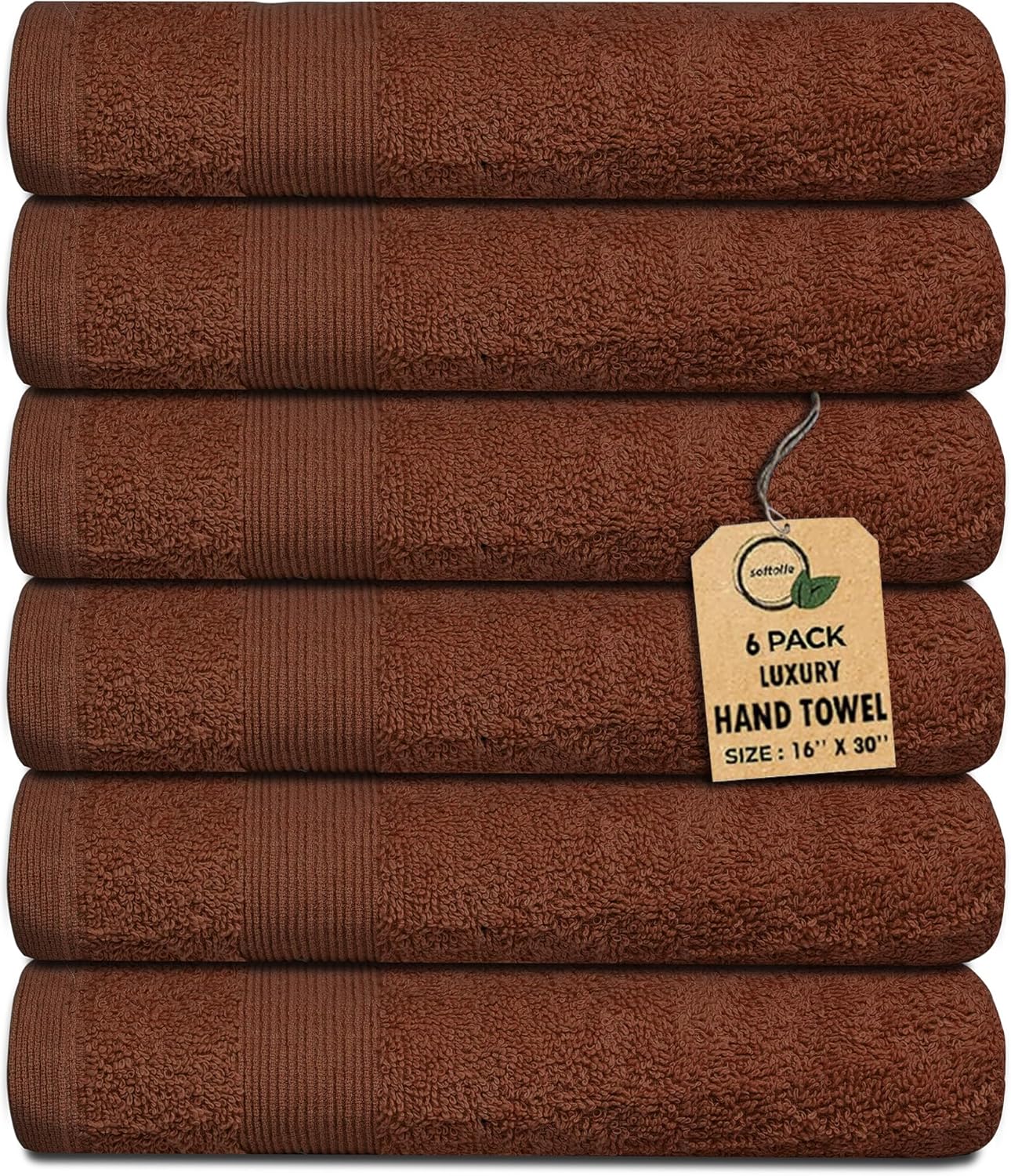 Premium Hand Towels Pack of 6 (16" x 30”) 100% Combed Ring Spun Cotton | Highly Absorbent Hand Towels Set | Ultra Soft for Home, Gym & Spa (Dark Brown)