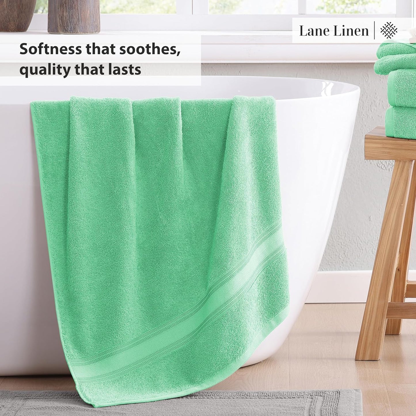 LANE LINEN Luxury Bath Towels Set - 6 Piece Set, 100% Cotton Bathroom Towels, Zero Twist, Quick Dry Soft Absorbent Shower 2 Bath Towel, 2 Hand Towel, 2 Wash Cloths - Aqua Sky