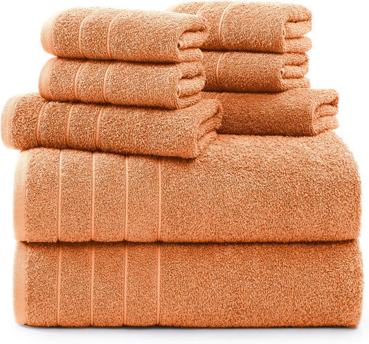 Casa Platino 100% Cotton Bathroom Towel Set - 8 Pc - Ringspun, Quickdry, Super Soft & Highly Absorbent - 2 Large Bath Towels, 4 Washcloths, 2 Hand Towel - Pre Shrunk & Fade Resistant - Peach Fuzz