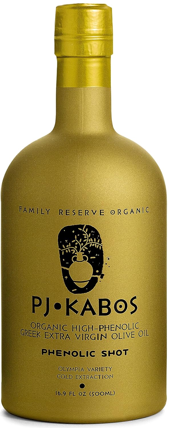 P.J. KABOS 2024/25 Harvest, Extremely High Phenolic (1000+ mg/kg), USDA Organic Greek Extra Virgin Olive Oil, Kosher, Cold Extracted, 16.9oz Bottle, PJ KABOS “Family Reserve Organic - Phenolic Shot”