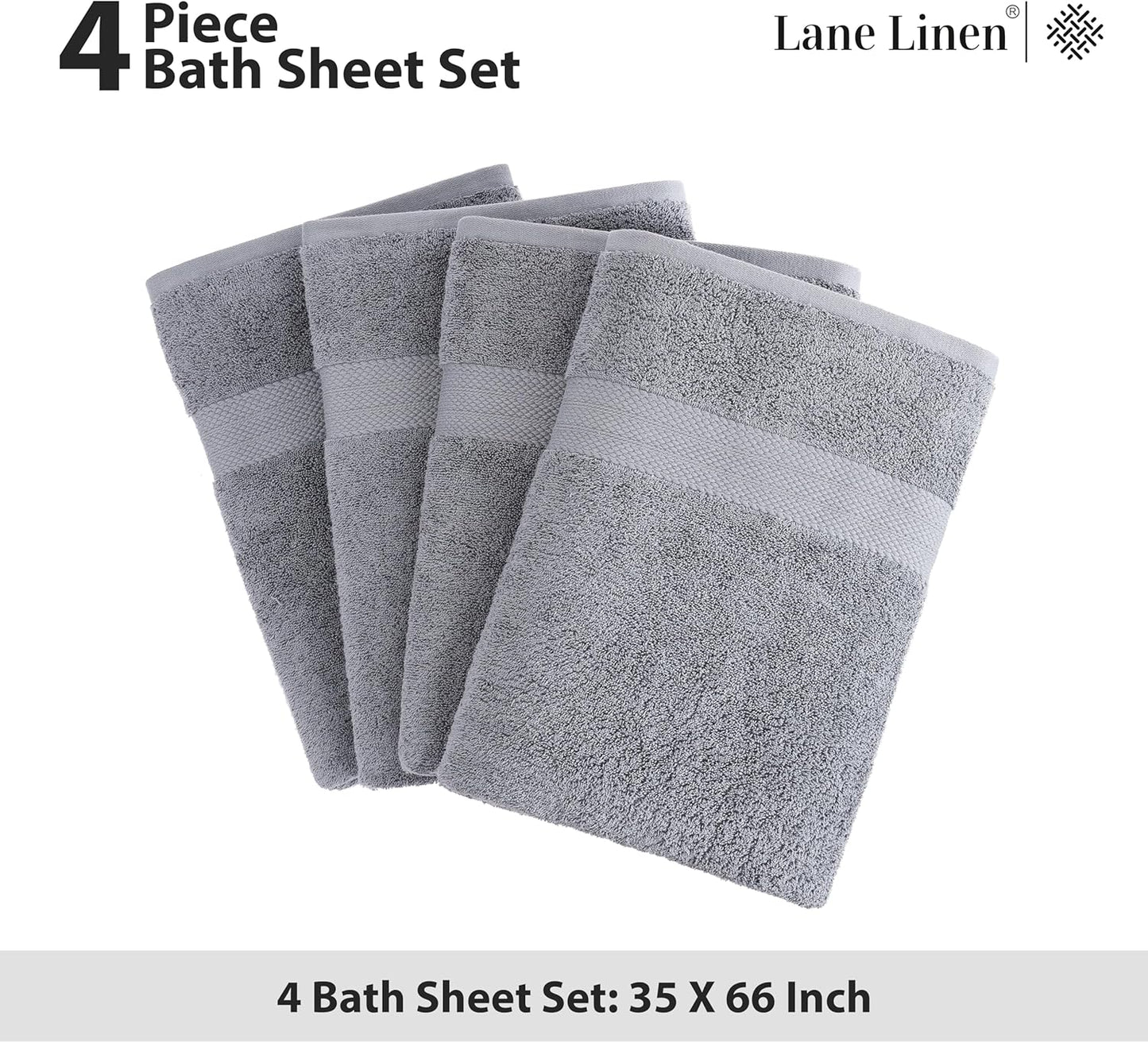 LANE LINEN 100% Cotton Bath Sheets Set of 4 (35"x66") - Ring Spun Cotton Extra Large Bath Towels Sets - Quick Dry, Soft & Absorbent Oversized Shower Towel Sets - Sustainabaly Produced - Space Grey