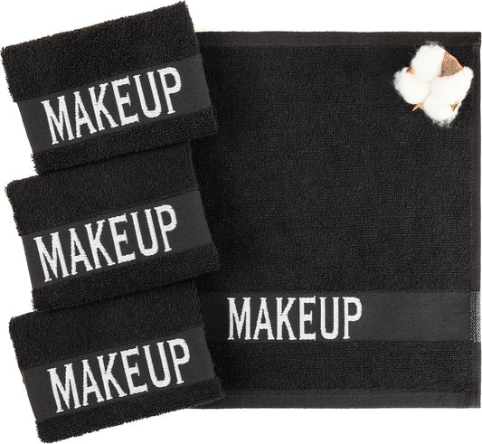American Soft Linen, Makeup Remover Face Cloth, 100% Cotton Makeup Towels, 4 Packed Face Towels, 12x12 inches, Black