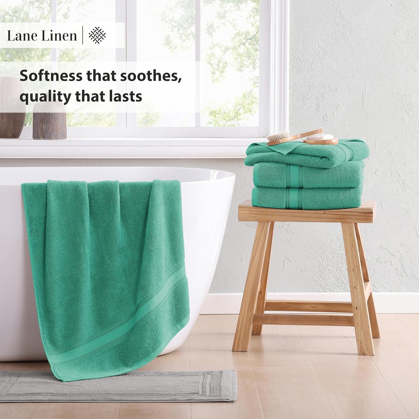 LANE LINEN Luxury Bath Towels Set - 12 Piece Set, 100% Cotton Bathroom Towel, Zero Twist, Quick Dry Shower Towels, Absorbent Towel, Super Soft, 4 Bath Towels, 4 Hand Towels, 4 Wash Cloths - Teal