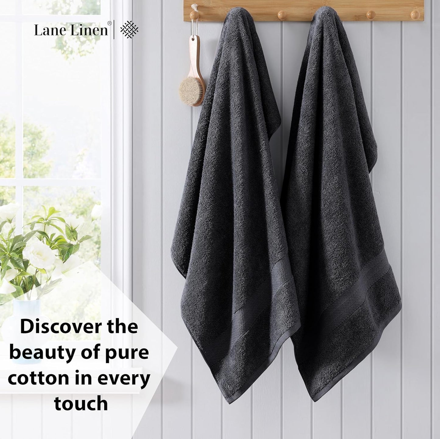 LANE LINEN 100% Cotton Bath Sheets Set of 4 (35"x66") - Ring Spun Cotton Extra Large Bath Towels Sets - Quick Dry, Soft & Absorbent Oversized Towel Set - Pre Shrunk, Fade Resistant - Black Towels