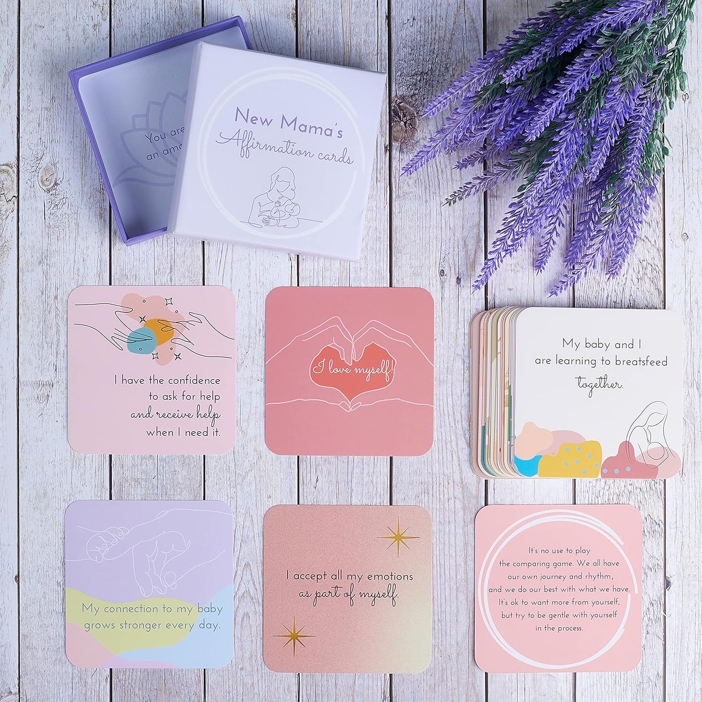 Ariond 31 New Mom Affirmation Cards for Post Partum/Postpartum Self Care with Empowering Messages on the verso of each card | New mom essentials gifts for women after birth