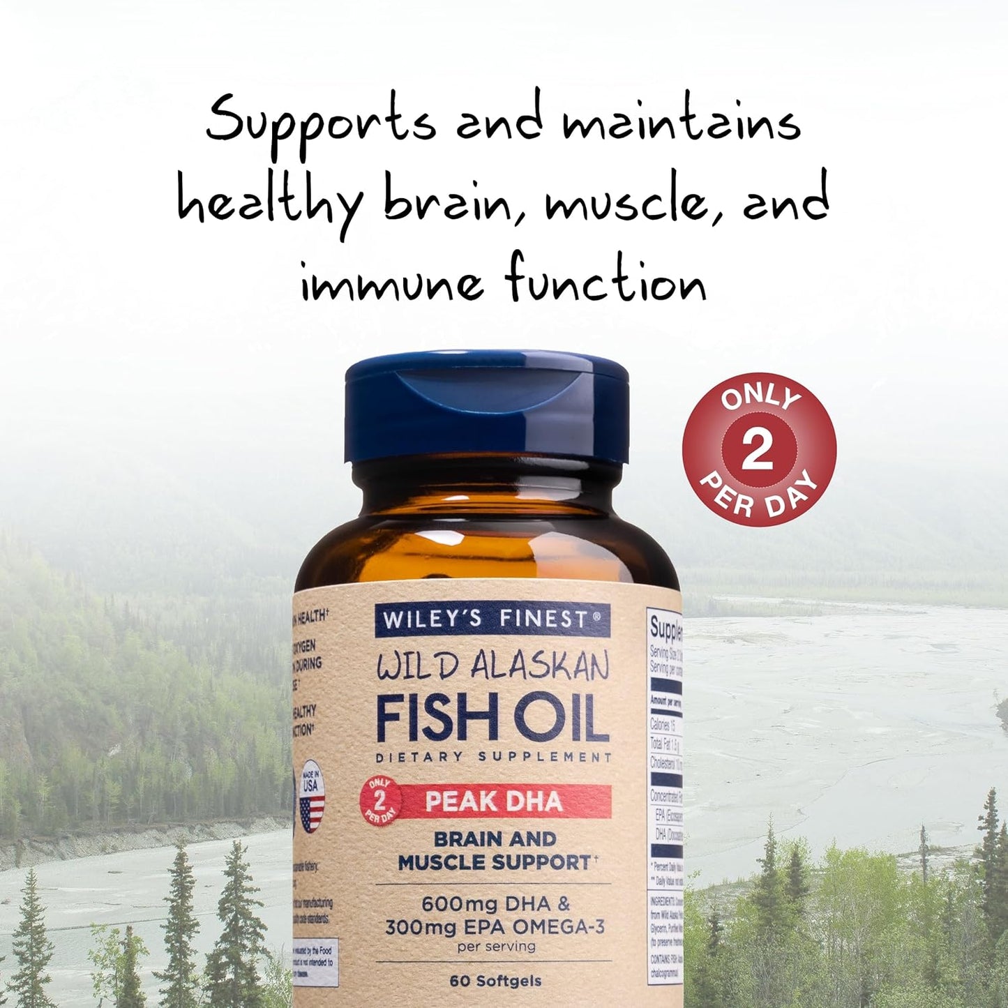 Wiley's Finest Wild Alaskan Fish Oil Peak DHA - 900mg EPA and DHA Omega-3s - 60 Softgels (30 Servings)