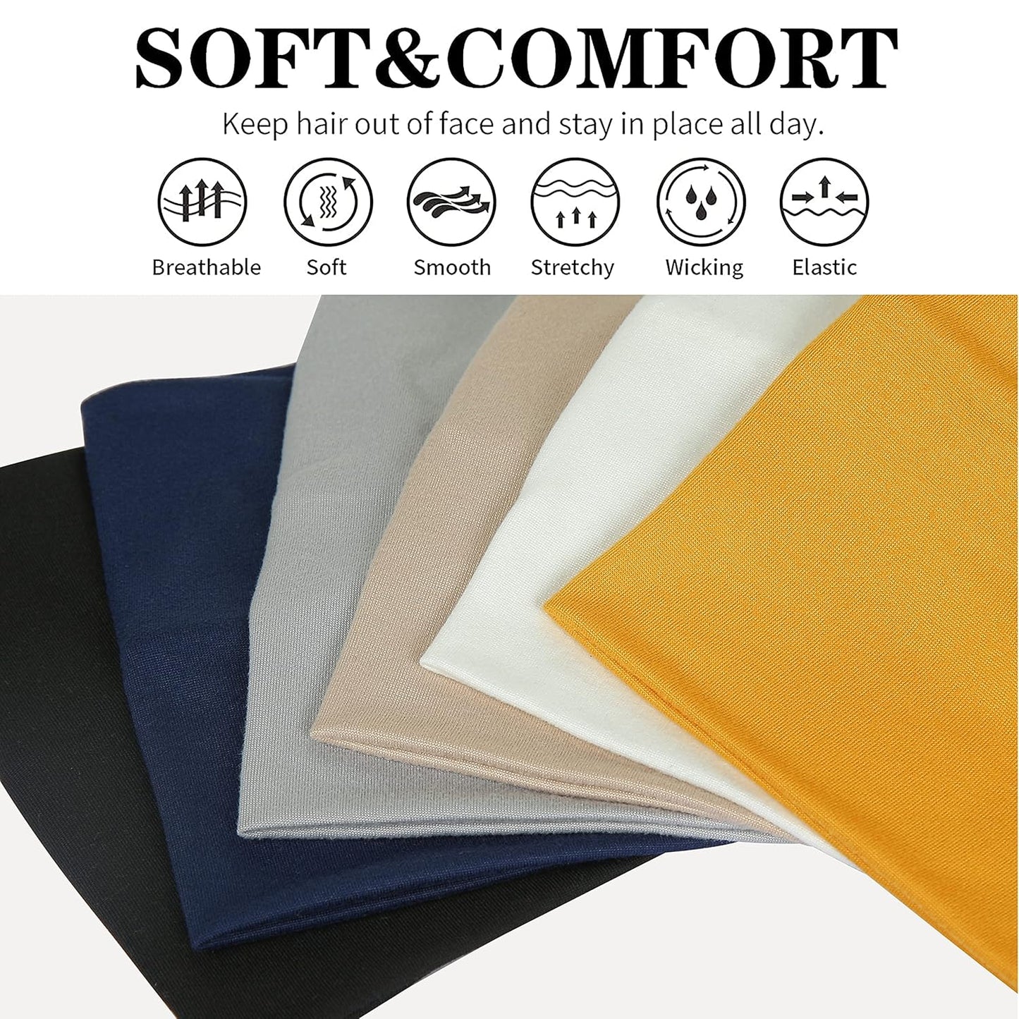 GiLi 6 Pack Wide Headbands for Women Non Slip Soft Elastic Hair Bands Yoga Running Sports Workout Gym Head Wraps, Knotted Cotton Cloth African Turbans Bandana (with 6 Pcs Hair Ties)