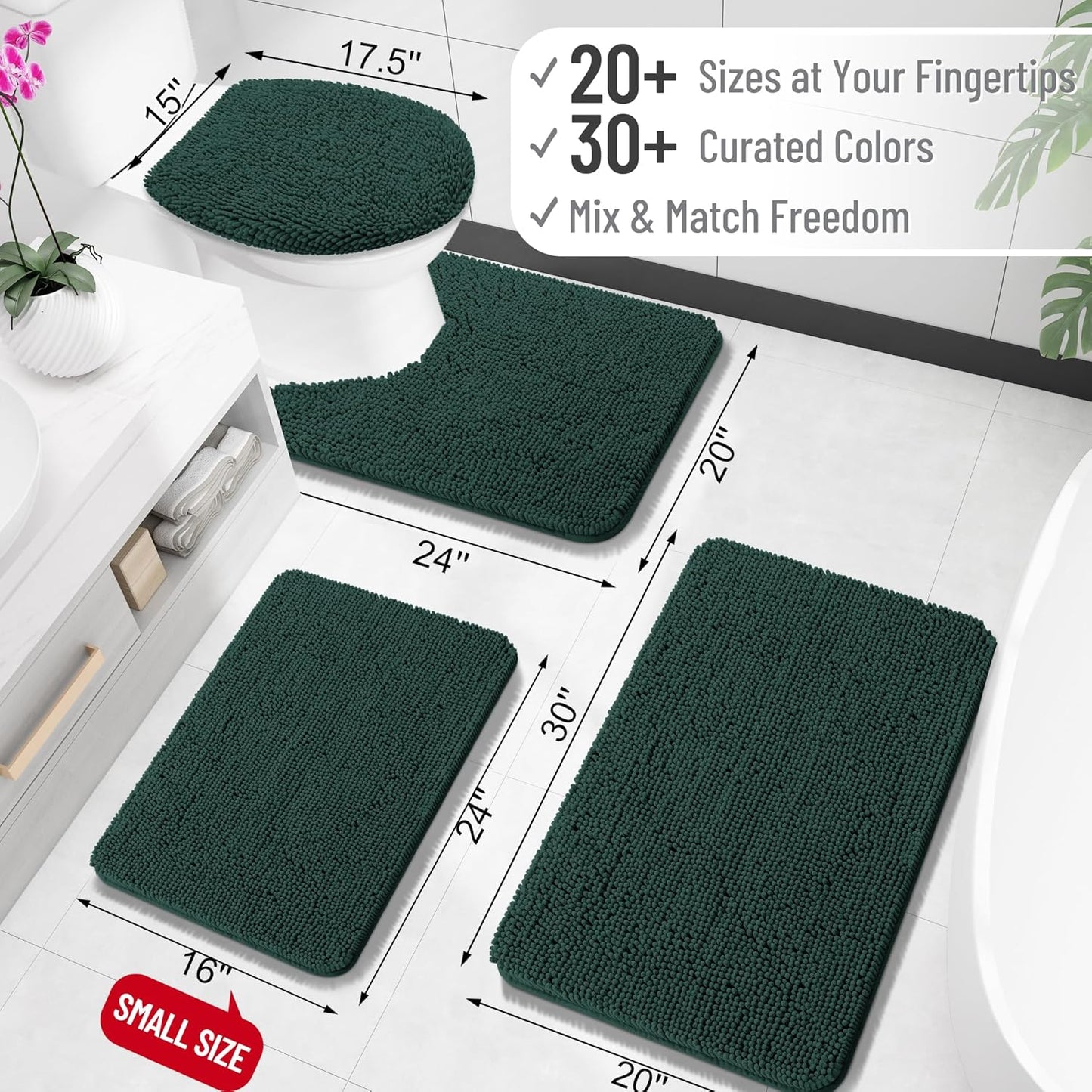 OLANLY Bathroom Rugs 24x16, Extra Soft Absorbent Chenille Bath Rugs, Rubber Backing Quick Dry, Machine Washable Bath Mats for Bathroom Floor, Tub and Shower, Home Decor Accessories, Blackish Green