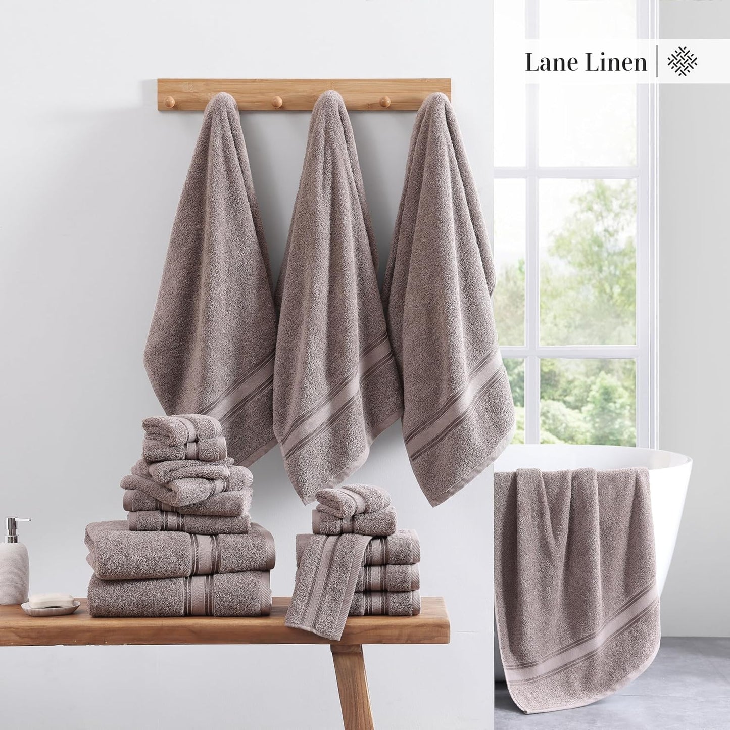 Lane Linen 100% Mercerized Cotton Bathroom Towel Set - 18 Pieces - Fluffy, Super Soft & Highly Absorbent - 6 Bath Towels, 6 Washcloths, 6 Hand Towels - Zero Twist, Double Sided Cotton Terry - Platinum