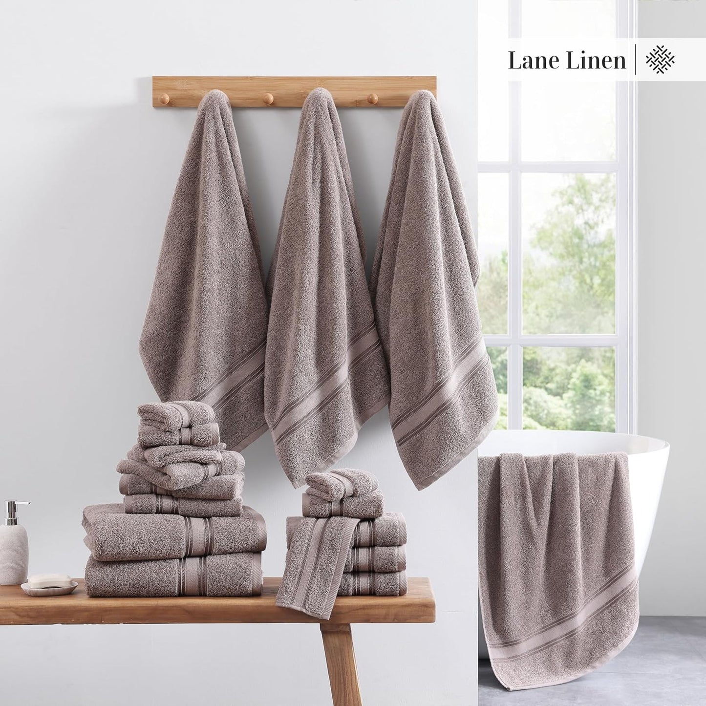 LANE LINEN Luxury Bath Towels Set - 12 Piece, 100% Cotton, Zero Twist, Super Soft & Extra Absorbent, Includes 4 Bath Towels, 4 Hand Towels, 4 Washcloths - Platinum