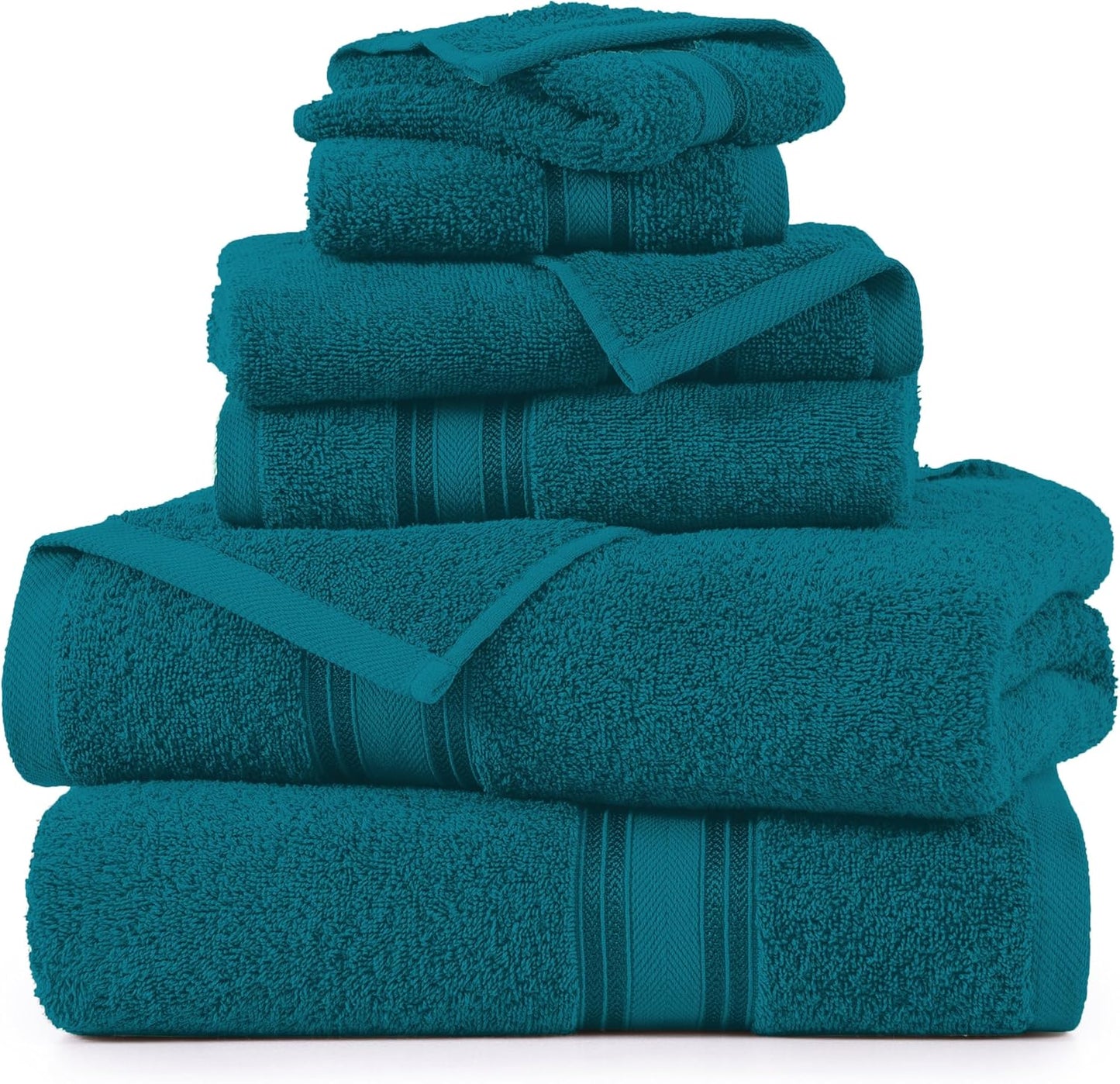LANE LINEN Luxury 6-Piece Bath Towel Set - 100% Cotton, Quick-Dry, Super Absorbent, Zero Twist - Includes 2 Bath Towels, 2 Hand Towels, 2 Washcloths - Sea Port