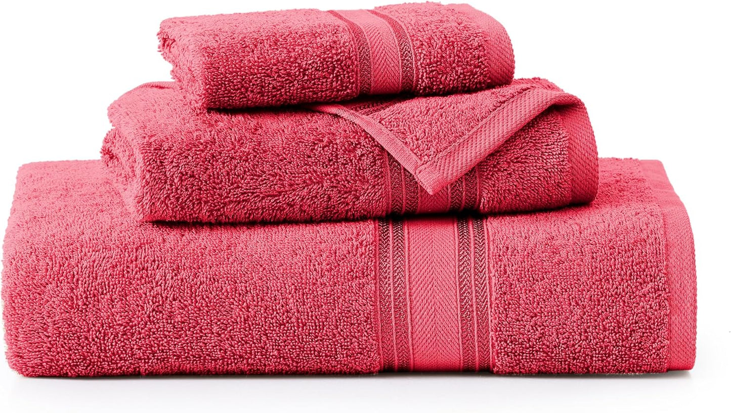 LANE LINEN Luxury Bath Towels Set - 3 Piece Set, 100% Cotton Bathroom Towels, Zero Twist, Quick Dry Towels, Absorbent Bath Towel, Super Soft, 1 Bath Towel, 1 Hand Towel, 1 Wash Cloths - Honeysuckle