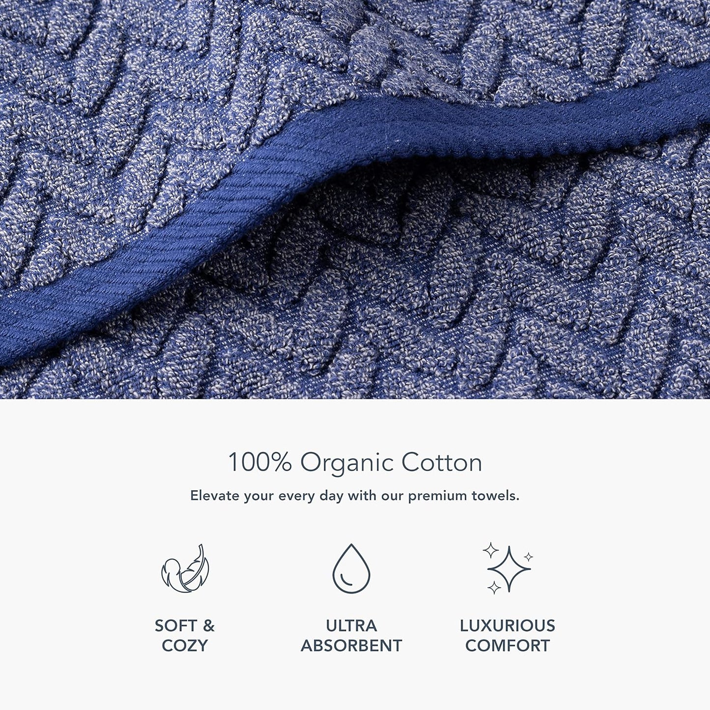 Texere 100% Organic Cotton Jacquard 650 GSM Premium Bath Towel Sets - Extra Absorbent Quick Dry and Plush (Cable, Estate Blue, 4 Bath Towels)