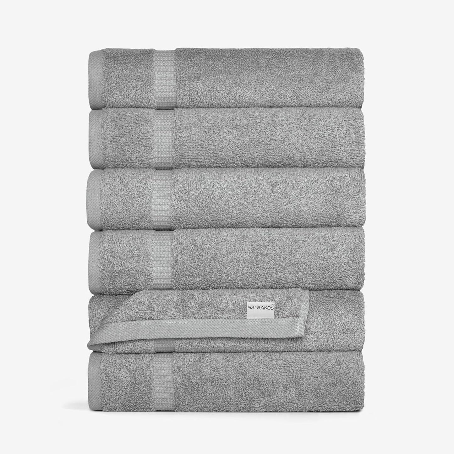 SALBAKOS 100% Turkish Cotton Hand Towel Set of 6 16x30 inch | Heirloom Quality | Hotel & Spa Collection | Soft, Super Absorbent, Long Lasting Hand Towels | Made in Turkey (Silver, 6 Hand Towels)