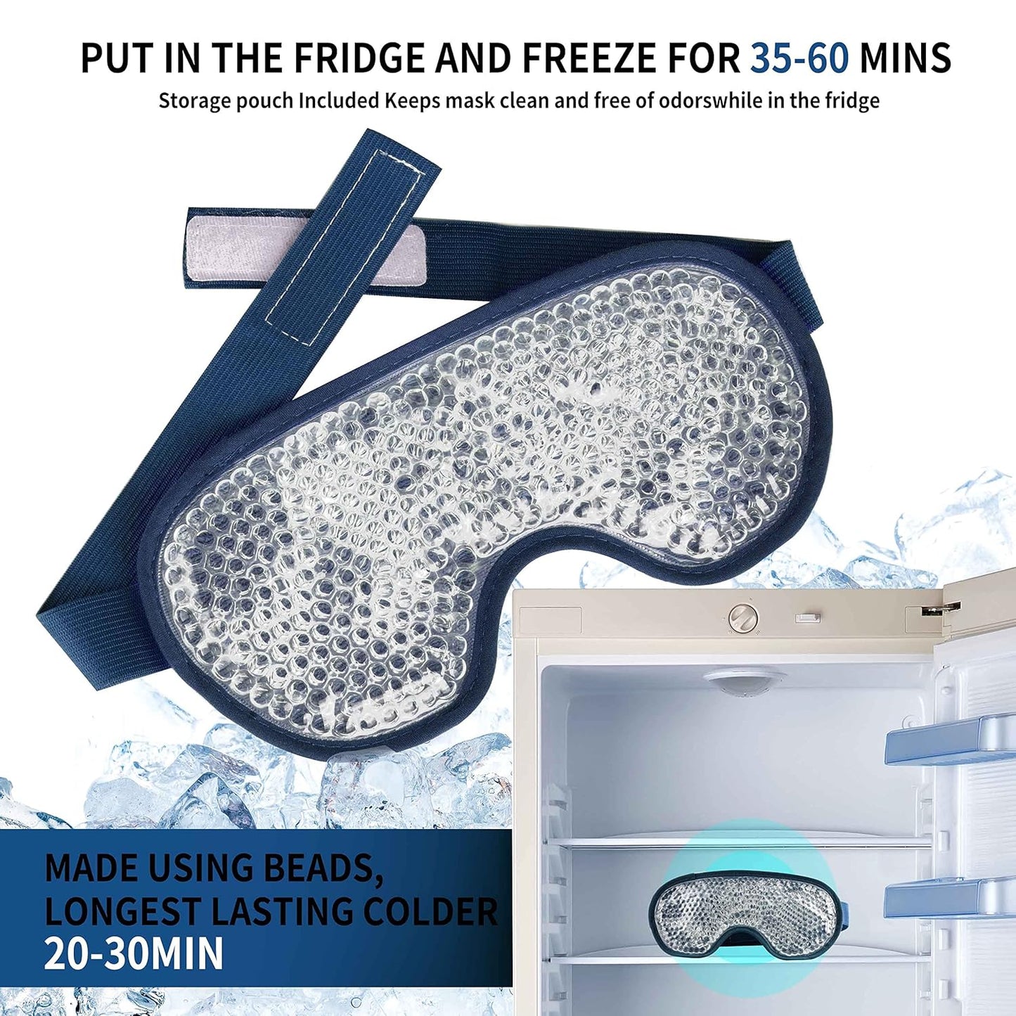 Cooling Eye Mask with Gel Bead, Reusable Cold Compress Ice Pack Sleeping Eye Cooling Pads for After Eyelid Surgery, Puffiness, Puffy Eyes, Headache, Migraine Relief(Navy Blue)