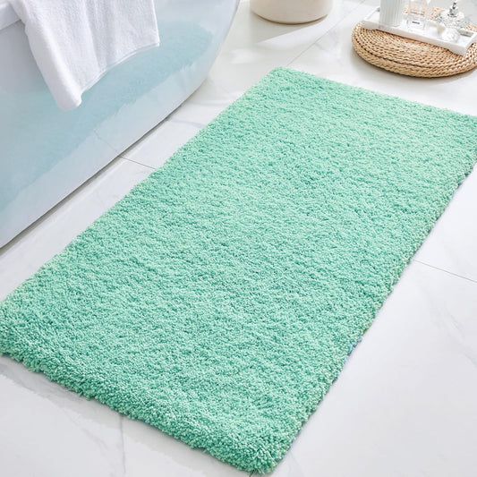 ILANGO Spa Blue Bathroom Rugs 48" × 24" Non Slip & Super Absorbent Extra Thick Soft, Washable Bath Mat for Floor, Microfiber Plush Shaggy Bath Rug with Rubber for Bathtub Shower Room Sink