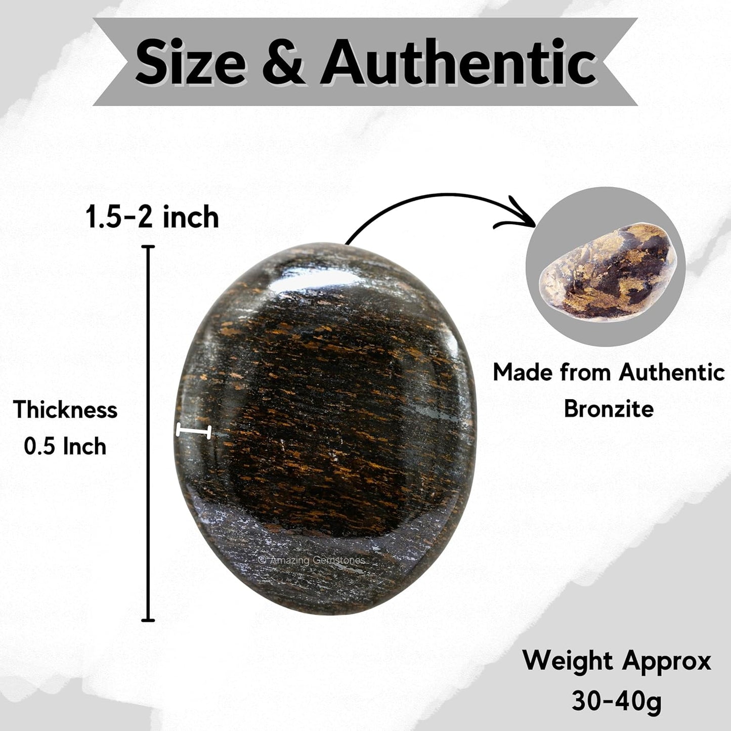 Amazing Gemstone Bronzite Crystals and Healing Stones - Large Palm Stone Crystals Piedra - Crystal for Good Luck, Balanced Positive Energy, Meditation - Unique Stocking Stuffers Gifts for Women, Men