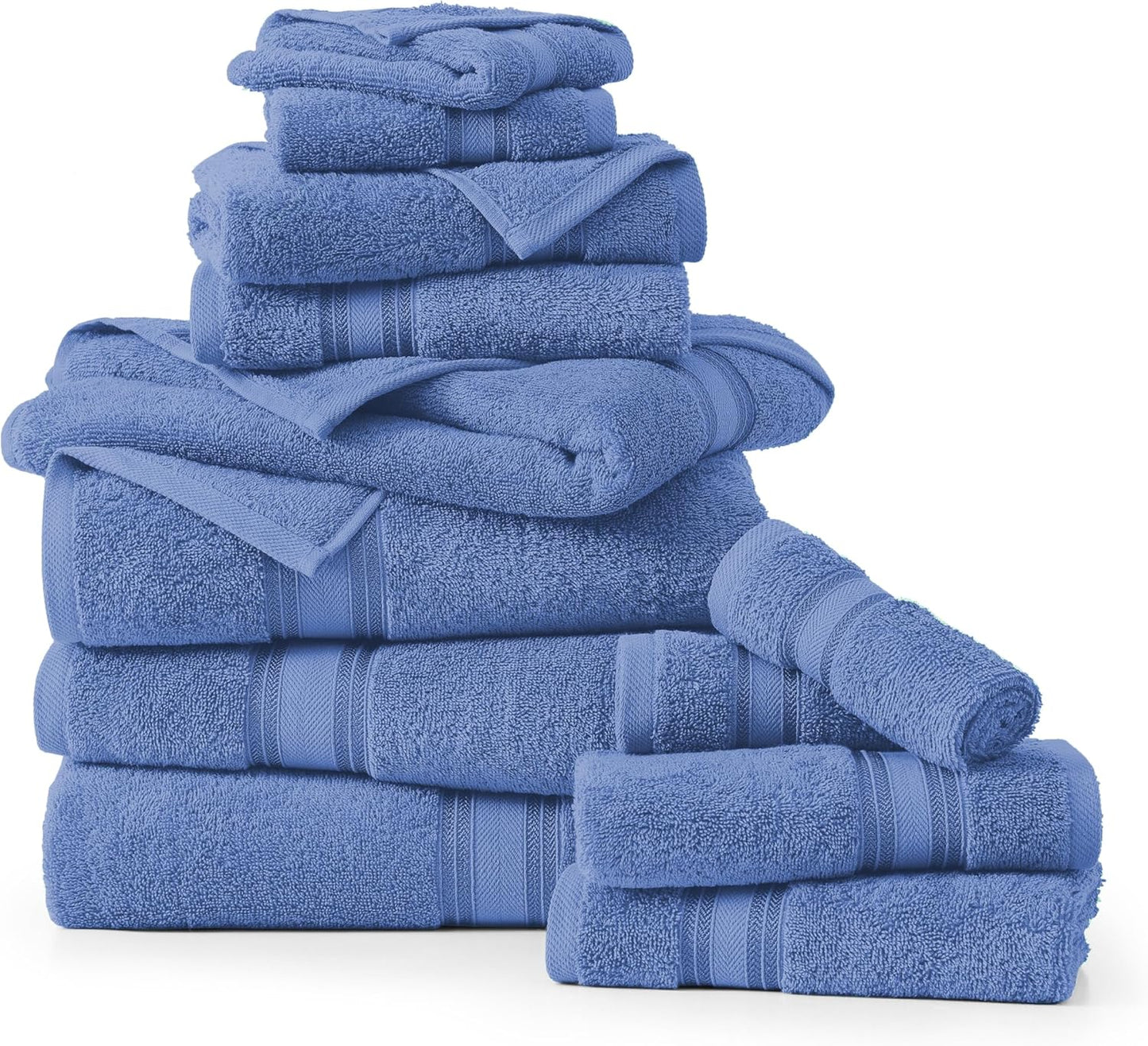 LANE LINEN Luxury Bath Towels Set - 12 Piece Set, 100% Cotton Bathroom Towels, Zero Twist, Quick Dry Shower Towel, Absorbent Bath Towel, 4 Bath Towels, 4 Hand Towels, 4 Wash Cloths - Cerulean Blue