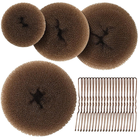 Teenitor Hair Bun Maker for Kids Girls - Hair Donuts, Ballet Bun in 4 Sizes, Light Brown