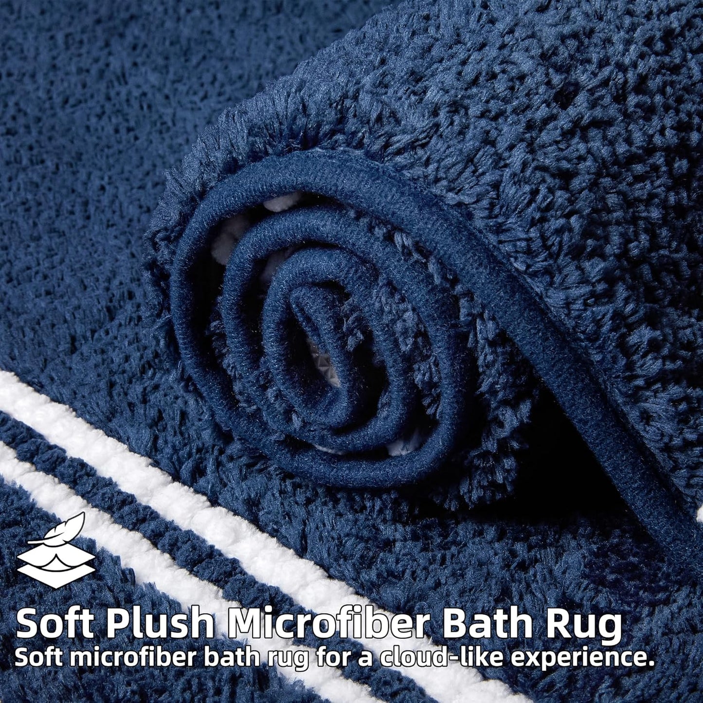 Bathroom Rugs 20x32 Extra Soft Absorbent Bath Mat Chenille Non Slip Shower Mat Rubber Backing Machine Washable Bath Mats for Bathroom Shaggy Blue Bath Rugs for Tub, Hallway