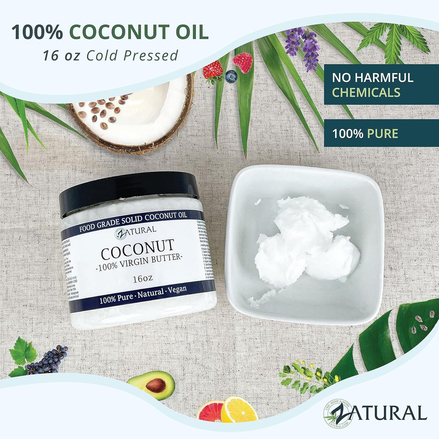 Zatural Coconut Oil, 100% Virgin Organic Extra Virgin Unrefined, Cold Pressed, 8 Pounds (16 Ounce)