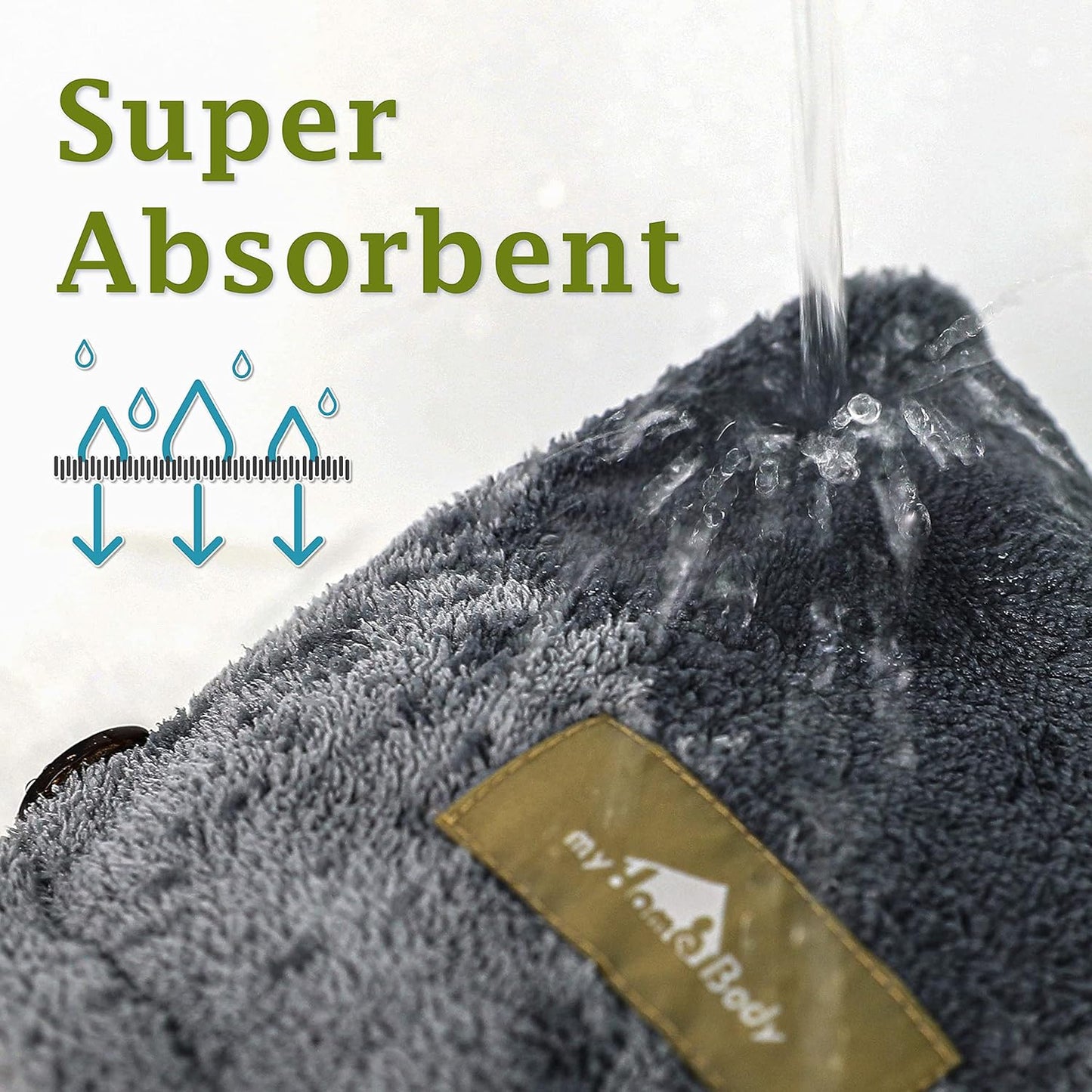 myHomeBody Hair Towel Wrap, Luxury Quick Drying Turban, Ultra Soft Absorbent Cap, with Coconut Shell Button – Light Gray, Pink, White, 3 Pack