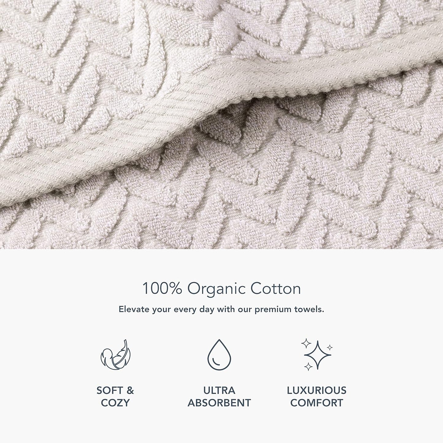Texere 100% Organic Cotton Jacquard 650 GSM Premium Bath Towel Sets - Extra Absorbent Quick Dry and Plush (Cable, Light Taupe, 2 Bath Towels)