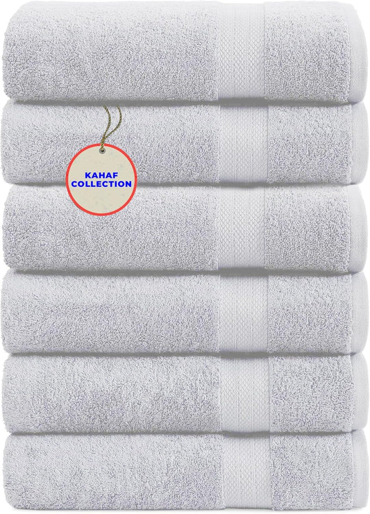 100% Cotton Bath Towel Set, White 24x48 Pack of 6 Towels, Quick Dry, Highly Absorbent, Soft Feel Towel, Gym, Spa, Bathroom, Shower, Pool, Luxury Soft Towels Light-Weight