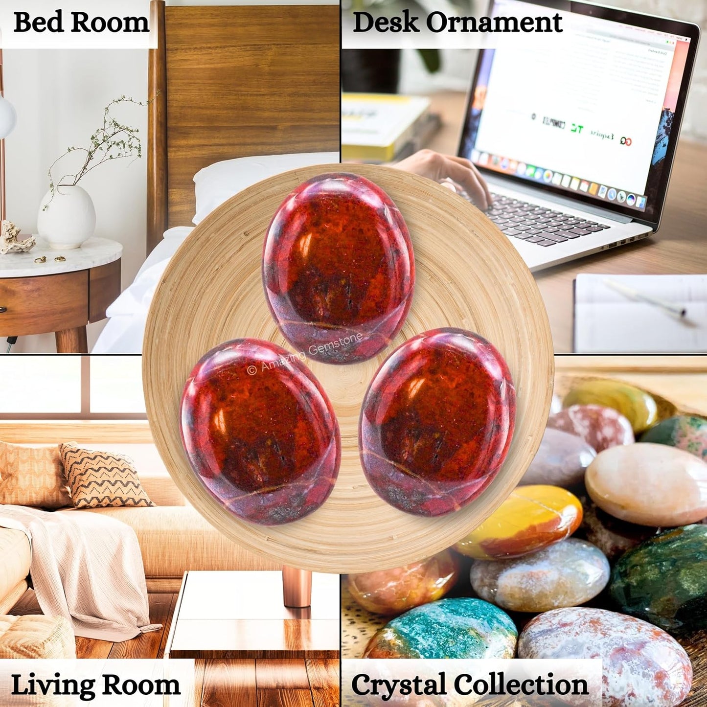 Amazing Gemstone Red Jasper Hematite Crystals and Healing Stones - Large Palm Stone Crystals Piedra - Crystal for Good Luck, Positive Energy, Meditation - Unique Stocking Stuffers Birthday Gifts