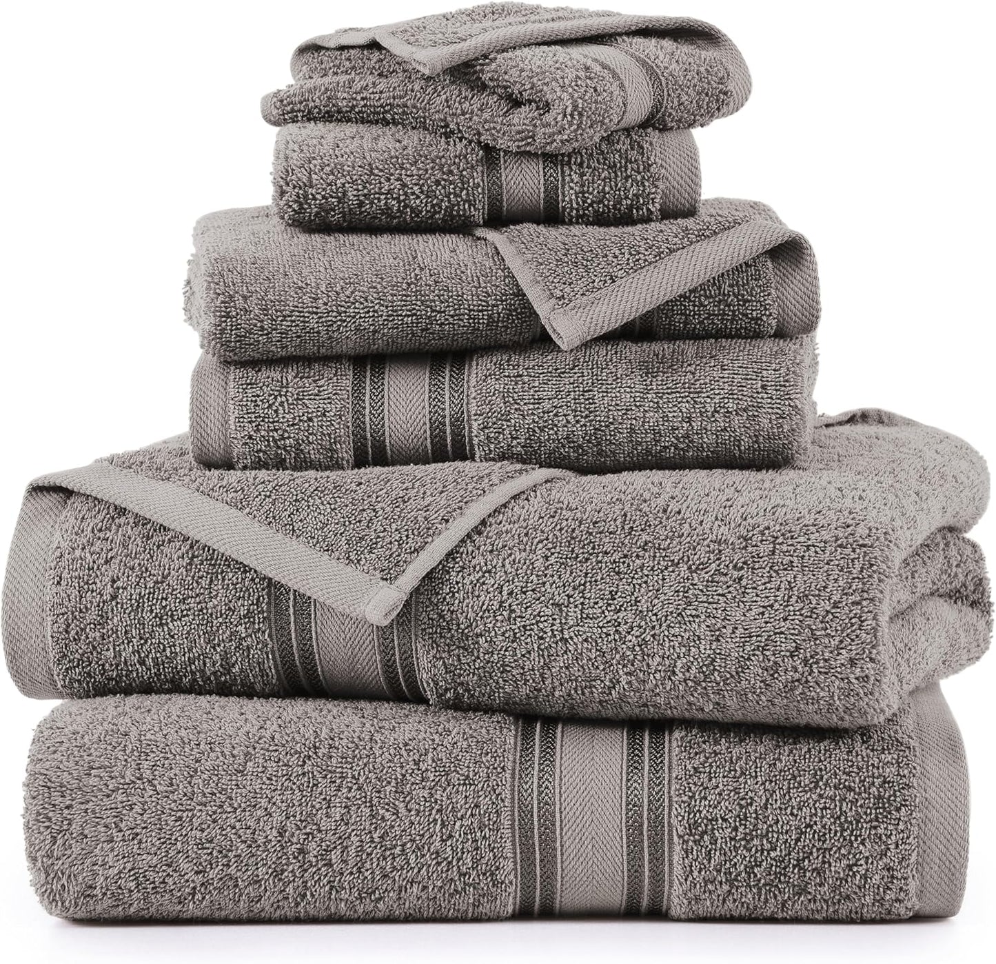 LANE LINEN Luxury Bath Towels Set - 6 Piece 100% Cotton Bathroom Quick Dry Shower Extra Aborbent Towel Super Soft 2 Hand Wash Cloths Space Grey