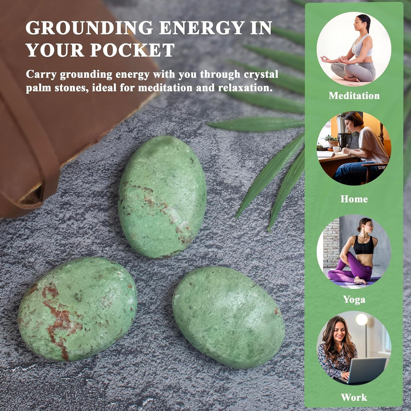 Crocon 50mm Green Opal Large Palm Stone 900+ Carats Pocket Worry Stones for Natural Chakra Balancing Reiki Healing Stones and Crystal Healing Spa Energy Crystals Gifts for Women