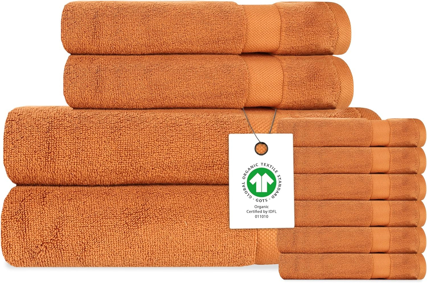 Delara Organic Cotton Luxuriously Plush Bath Towel 10 Piece Set|GOTS & Oeko-TEX Certified|Premium Hotel Quality Towels|Feather Touch Technology|650 GSM Long Staple|Soft, Quick Dry & Ultra-Absorbent
