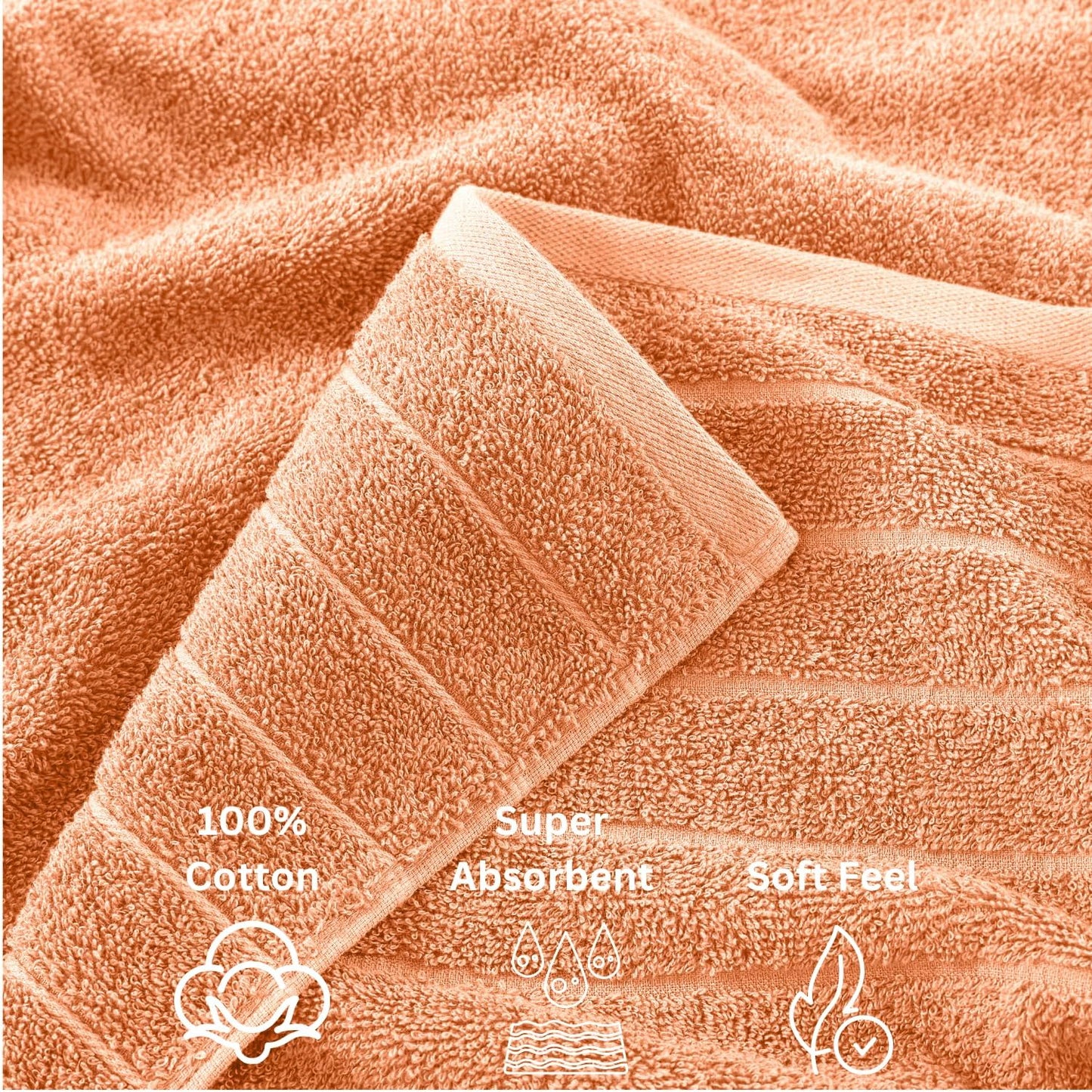 Casa Platino Bath Towel Set 24 Pieces – 100% Cotton, Soft & Absorbent, Ring Spun Fabric, Great for Home & Guests, Large Towels with Excellent Coverage, Quick Drying – Peach Fuzz