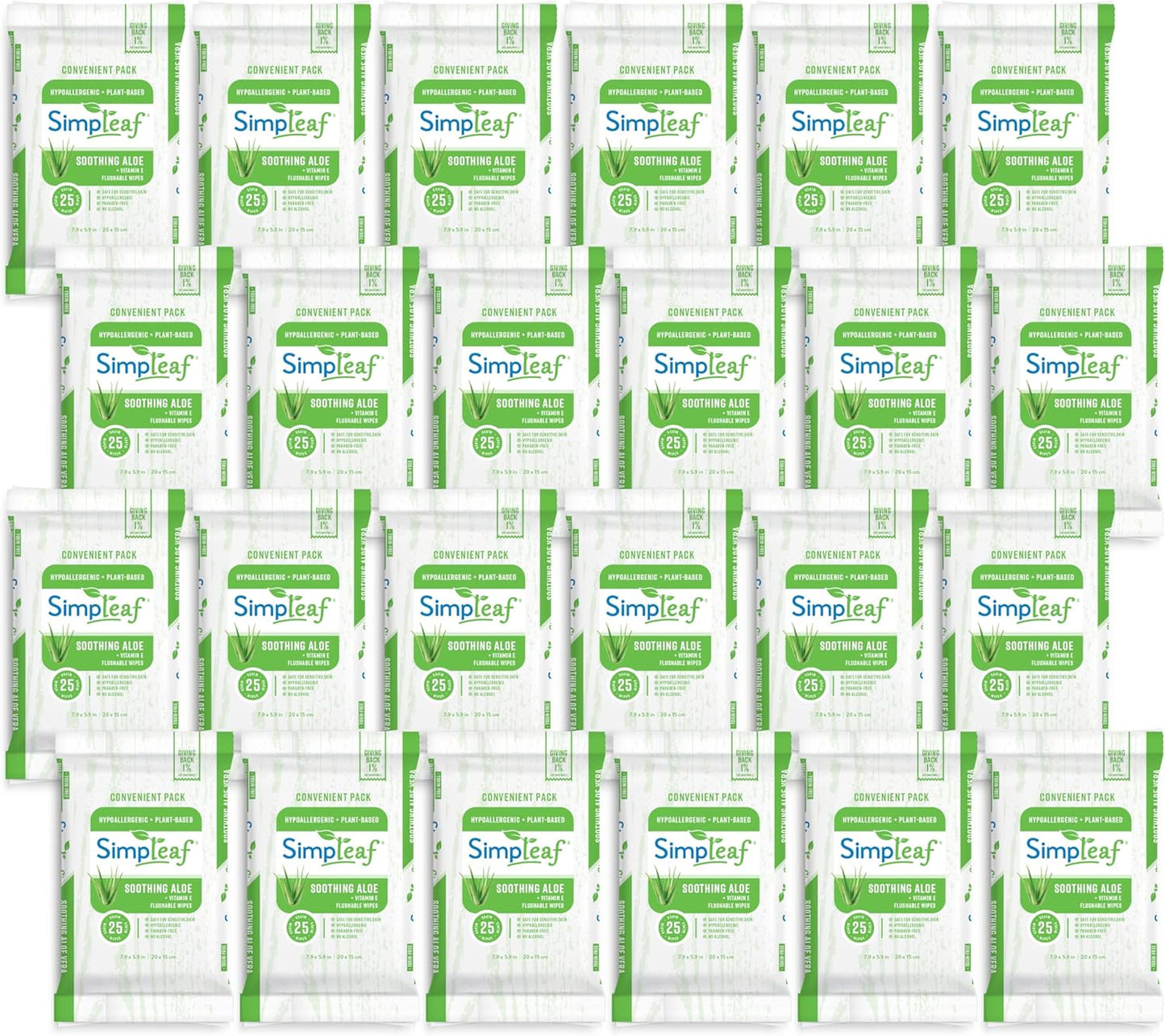 Simpleaf Flushable Wet Wipes Aloe Vera| Eco-Friendly, Paraben & Alcohol Free | Hypoallergenic & Safe for Sensitive Skin | Soothing Aloe Formula | (24 x 25 Counts Convenient Pack) 600 Counts Total