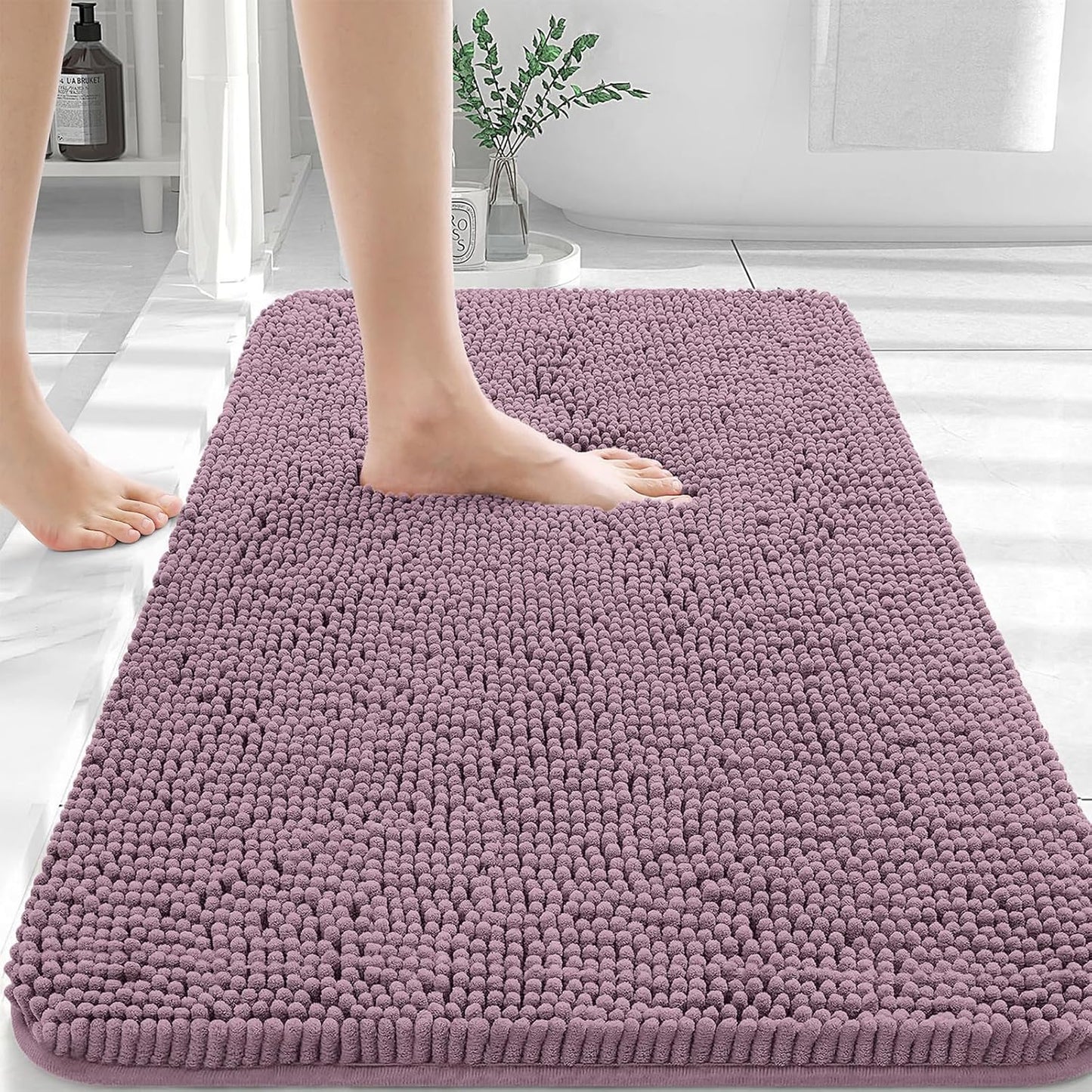 OLANLY Bathroom Rugs 30x20, Extra Soft Absorbent Chenille Bath Rugs, Rubber Backing Quick Dry, Machine Washable Bath Mats for Bathroom Floor, Tub and Shower, Home Decor Accessories, Deep Plum