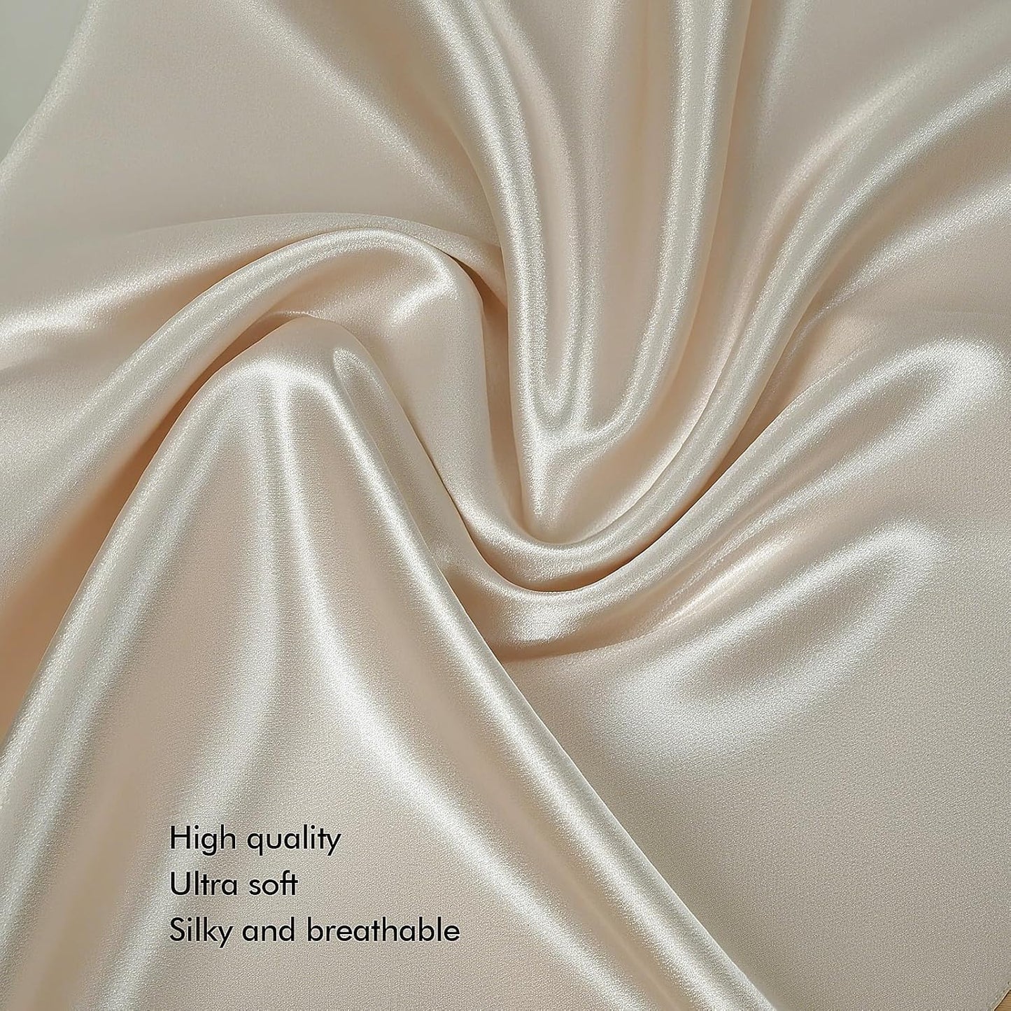 Vegan Silk Sleep Set, Vegan Silk Pillowcase with Large Scrunchie and Eye Mask for Hair and Skin, Self Care Essential Satin Night Routine Kit (Champagne Color)